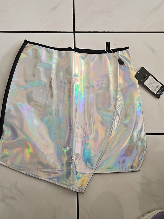 HAODUOYI Dresses & Skirts - Holographic Iridescent Mini Skirt - Silver Shine